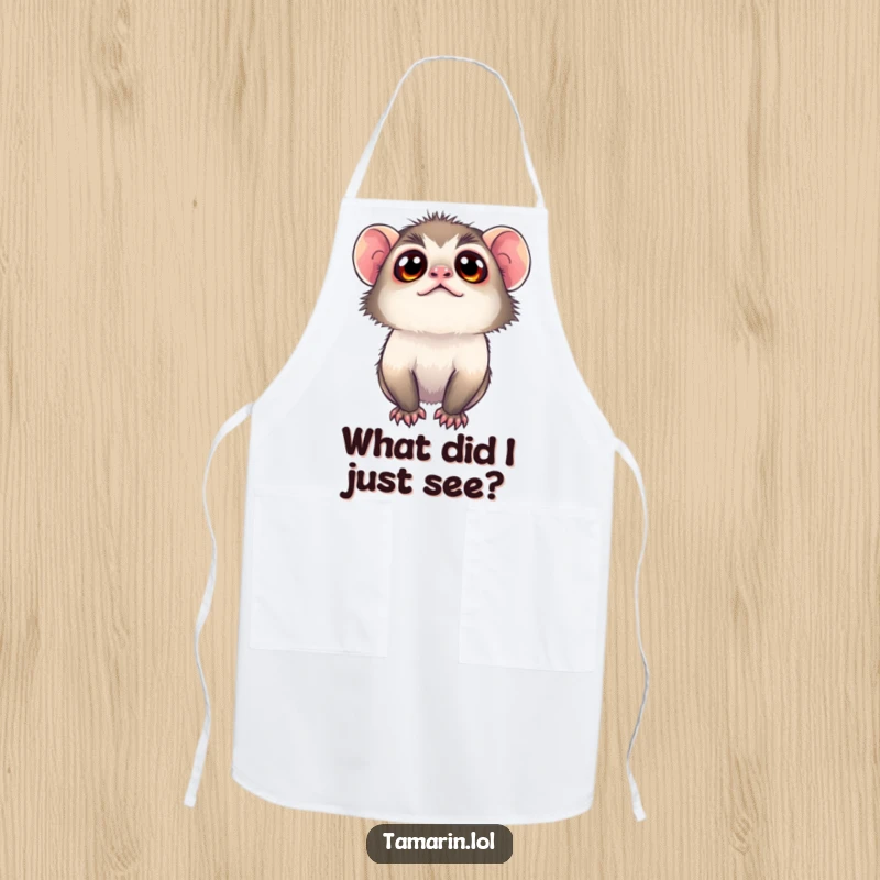 Funny tamarin apron showcasing a monkey with wide, curious eyes, ready to bring amusement to any kitchen task.