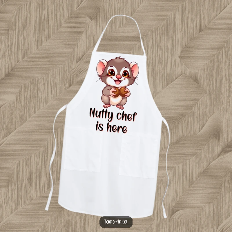 Funny Tamarin Apron: A tamarin with a mischievous grin holding nuts, adding humor and charm to kitchen tasks.