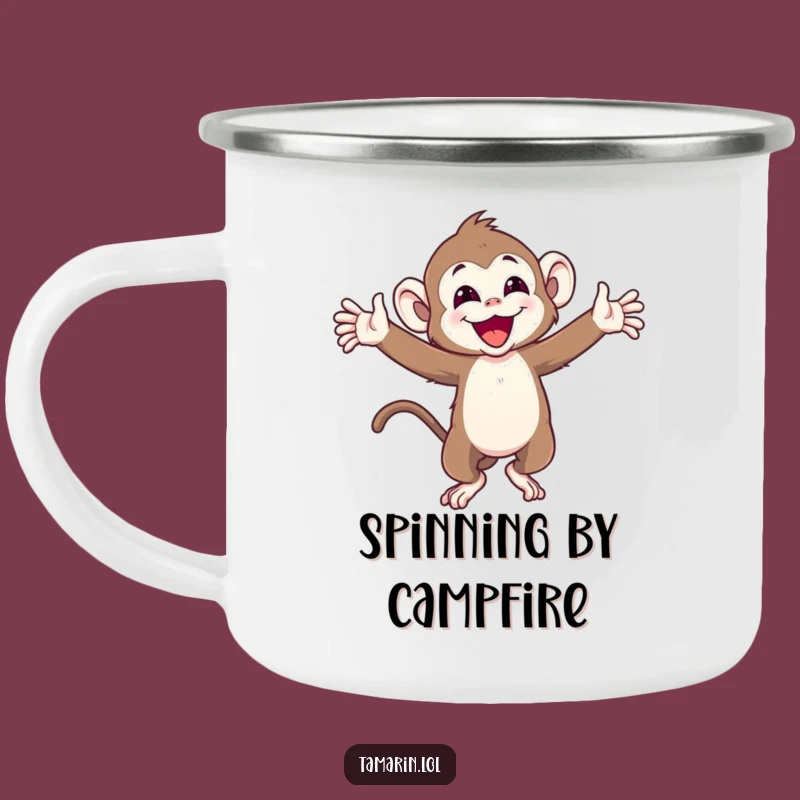 Funny Joyful Tamarin Monkey Camping Mug: Spin into Adventure!