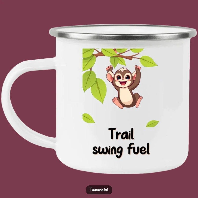 Funny Tamarin Monkey Swinging Camping Mug - Adventure-Ready Primate Drinkware