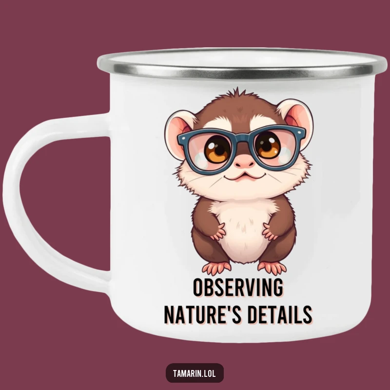 Funny Tamarin Squinting Enamel Mug - Adventure Oversized Glasses Monkey Camp Gift