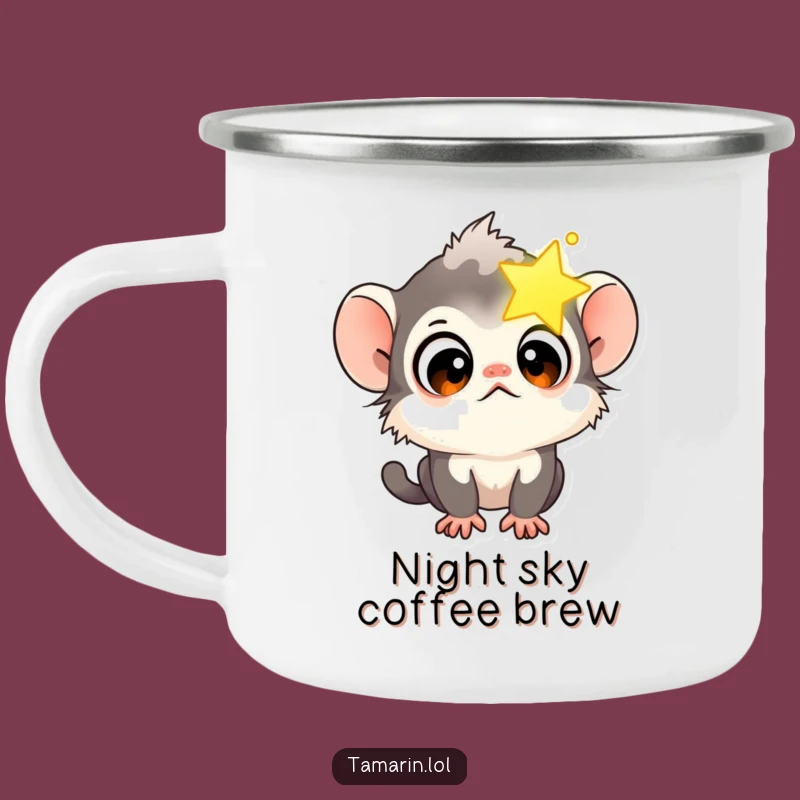 Funny Tamarin Star Gazer Camping Mug: Curious Monkey Outdoor Drinkware, Whimsical Gift