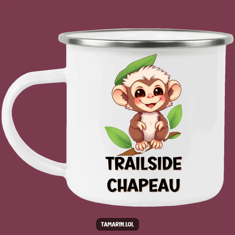 Funny Tamarin Monkey Leaf Hat Camping Mug - Adventure-Ready Primate Drinkware