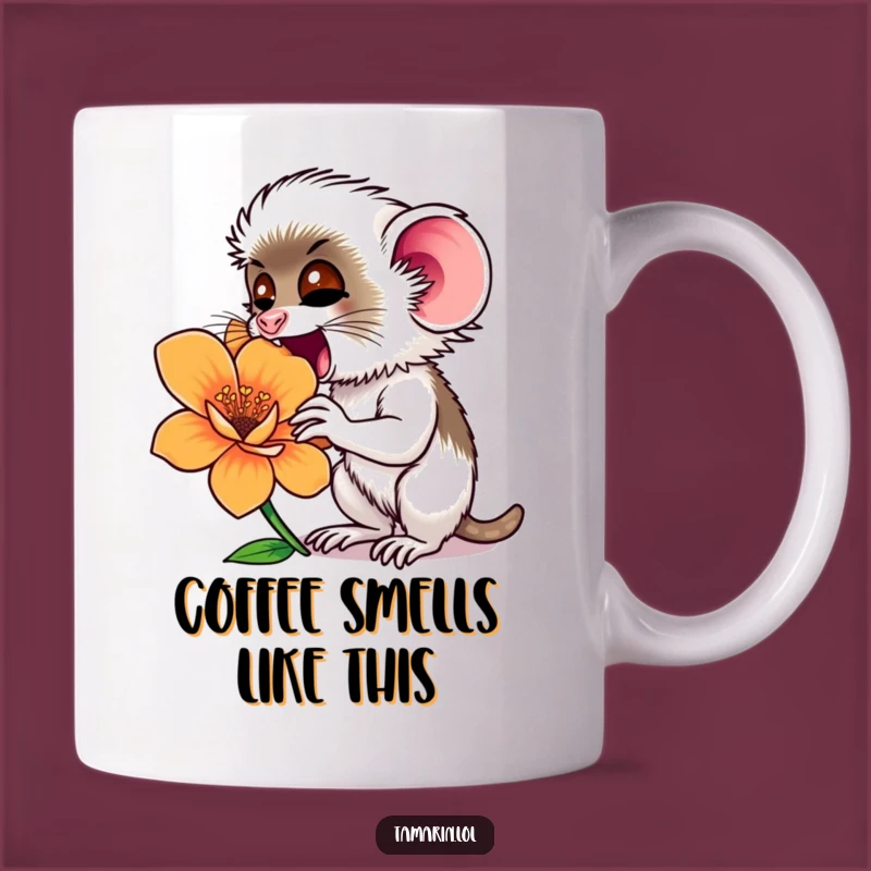 Funny Tamarin Flower Sniffing Mug: Curious Monkey Delight, Perfect Gift