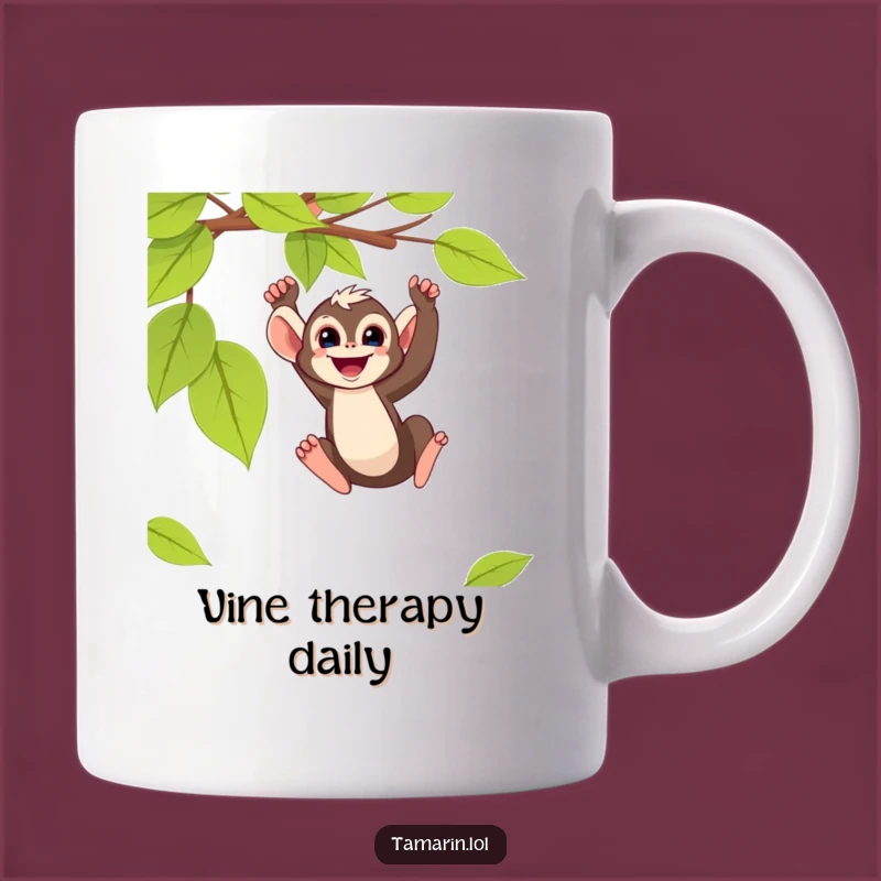 Funny Tamarin Monkey Swinging Vine Mug - Hilarious Primate Gift for Jungle Lovers