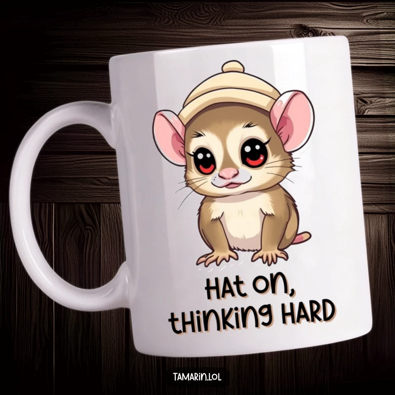 Funny tamarin monkey wearing a small, stylish hat, with a curious expression, exuding charm and whimsy.