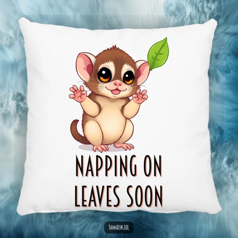 Funny Leaf-Catching Tamarin Pillow: A soft pillow featuring a monkey reaching for a leaf, adding a touch of cozy, playful nature to any setting.