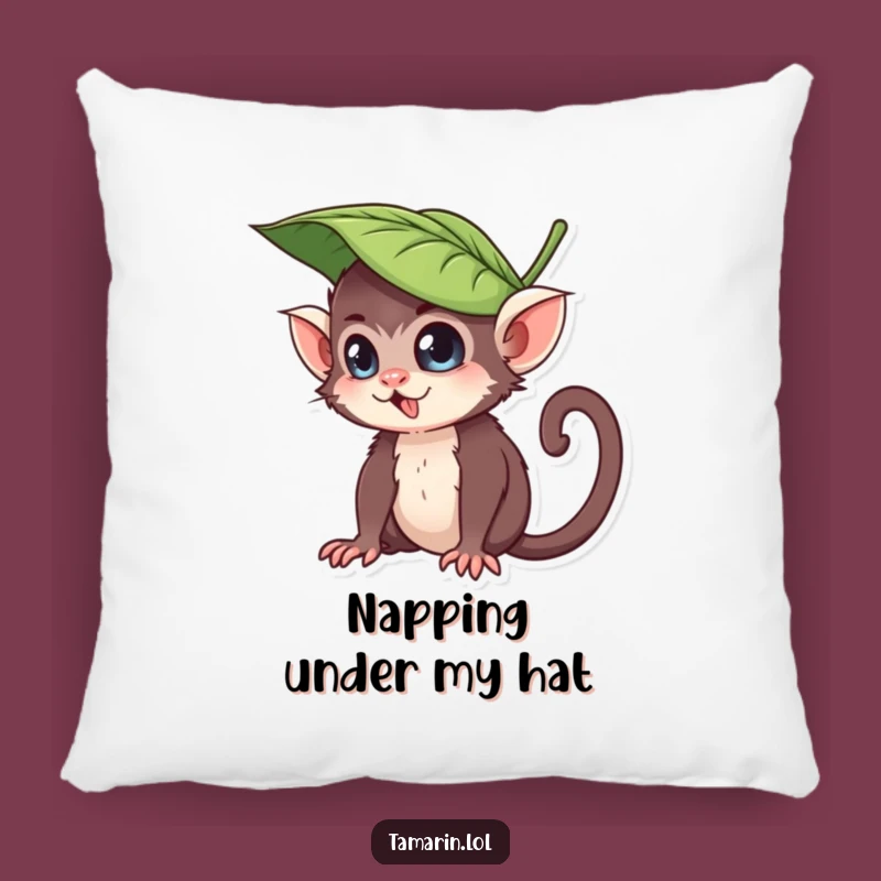 Funny Leaf Hat Tamarin Pillow: Cute and Hilarious Primate Decor for Mischievous Comfort