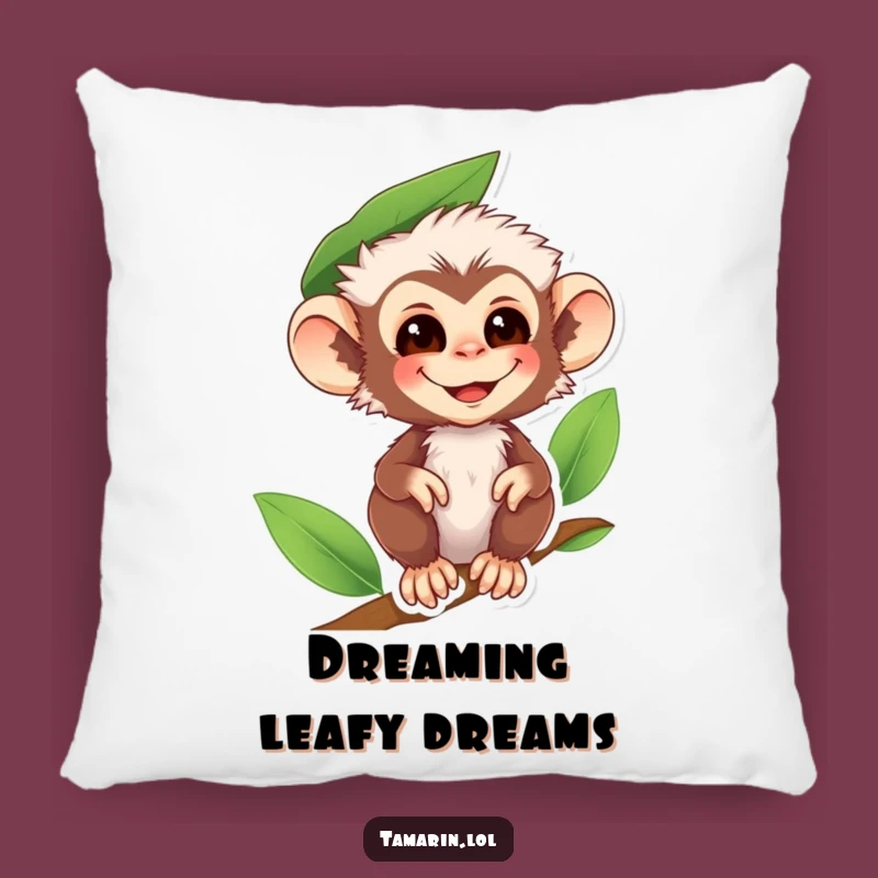 Funny Tamarin Monkey Leaf Hat Pillow - Soft & Comical Primate Cushion
