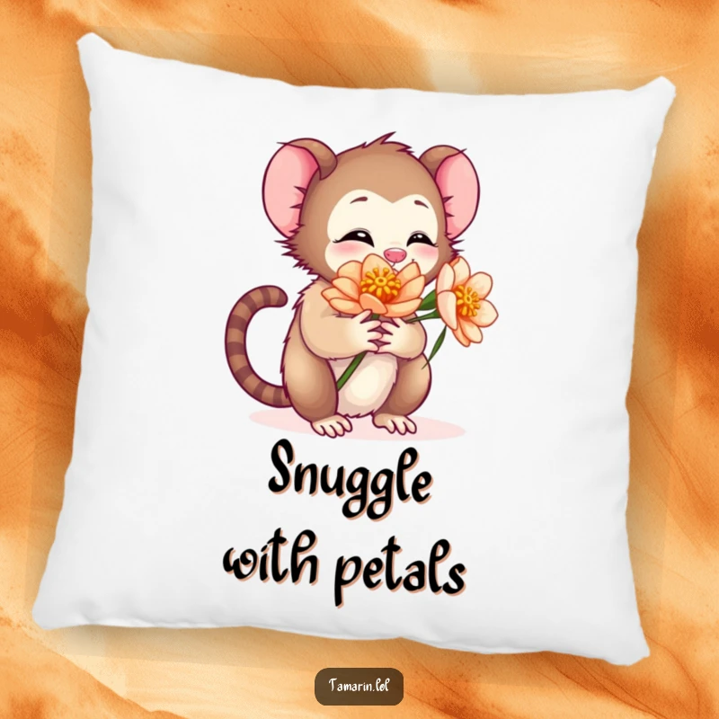 Funny pillow with a tamarin character giving a big hug to a flower, perfect for adding a cozy and heartwarming touch.