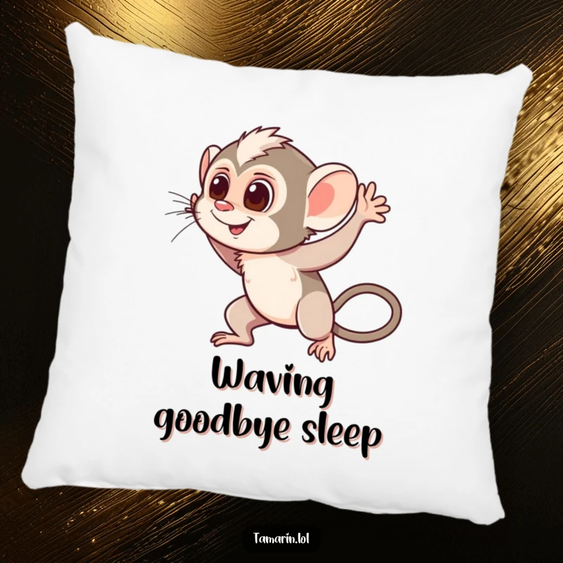 Funny Waving Tamarin Pillow: A soft pillow featuring a happy monkey waving hello with motion lines, adding friendly comfort to any seating area.