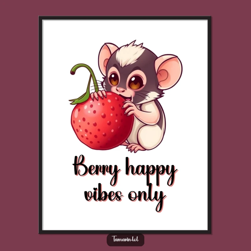 Funny Tamarin Berry Munch Digital Print: Instant Monkey Art, Perfect Funny Gift