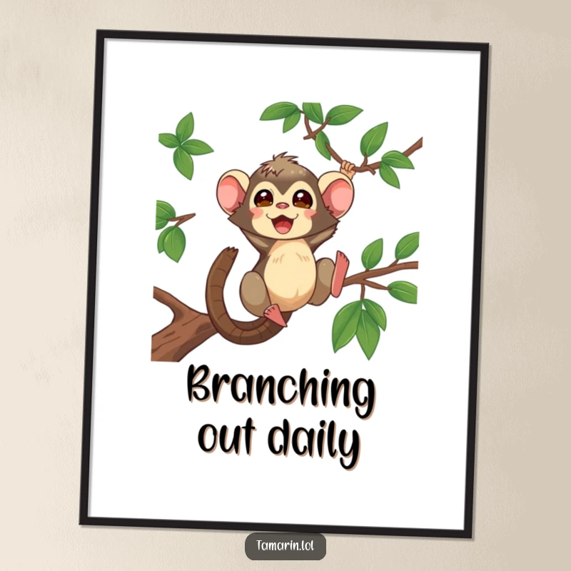 Funny Tamarin Digital Art Print of a tamarin dynamically swinging through trees, full of life and energy.