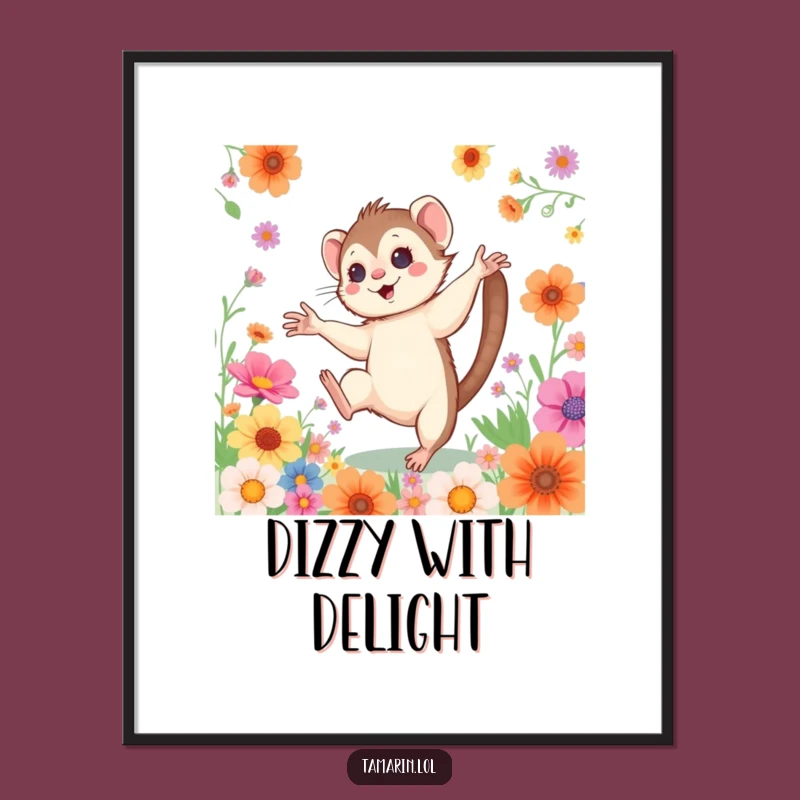 Funny Cartwheeling Tamarin Digital Art: Joyful Monkey Downloadable Print, Instant Vibrant Decor, Funny Gift