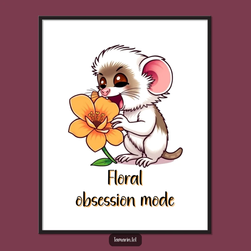 Funny Tamarin Flower Sniffing Digital Art: Curious Nature Download, Gift