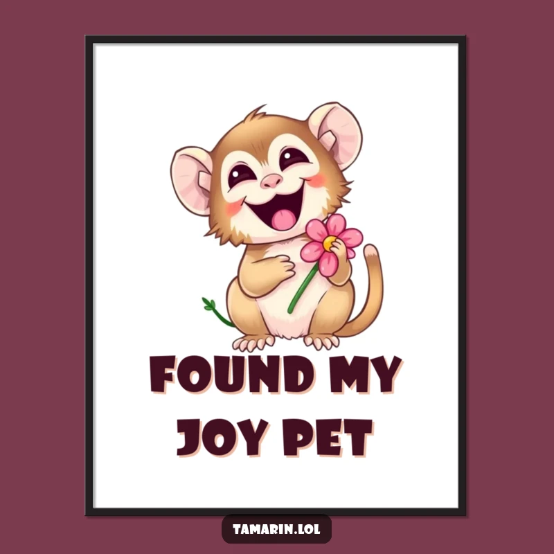 Funny Giggling Tamarin Digital Art: Flower Monkey Printable Gift