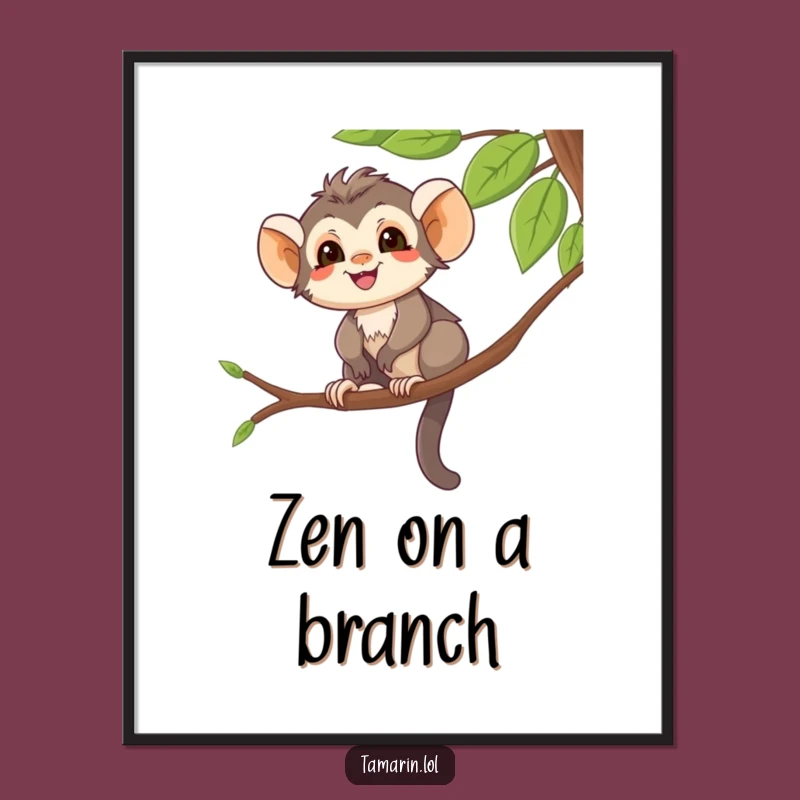 Funny Tamarin Digital Art: Balanced Monkey, Printable Tree Branch Fun, Charming Funny Gift.