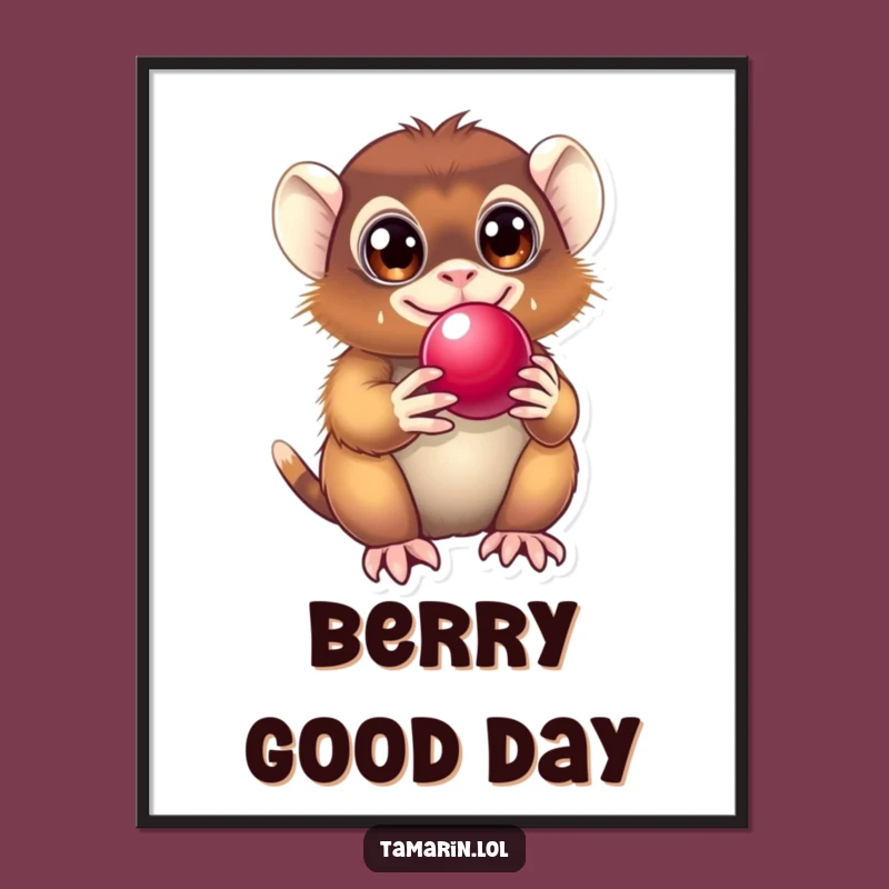 Funny Tamarin Digital Art: Joyful Primate Berry Lover Print, Instant Funny Gift!