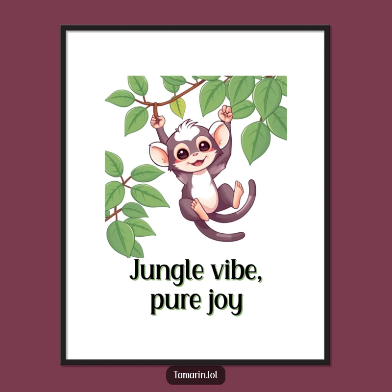 Funny Tamarin Digital Art: Swinging Monkey, Printable Jungle Fun, Charming Funny Gift.