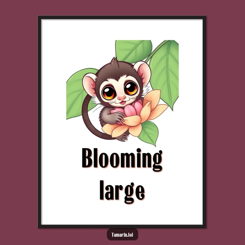 Funny Tamarin Flower Digital Art: Curious Primate Download, Instant Funny Gift Decor