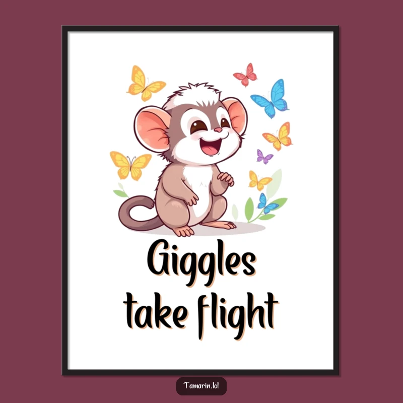 Funny Tamarin Butterfly Digital Art Print - Giggling Character, Instant Gift
