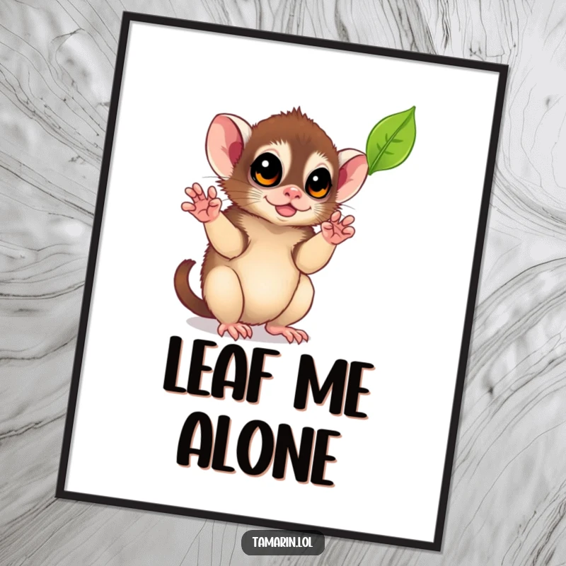 Funny Leaf-Catching Tamarin Digital Art: A high-resolution printable featuring a monkey playfully reaching for a falling leaf, bringing instant nature charm.