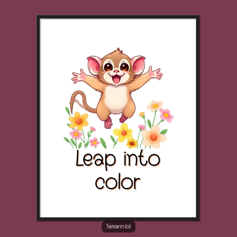 Funny Tamarin Digital Art: Flower Leap Joy, Hilarious Instant Download Decor