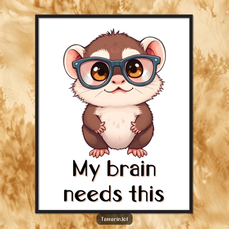 Funny tamarin monkey wearing oversized spectacles, squinting with curiosity, as a high-resolution digital art print for immediate download.