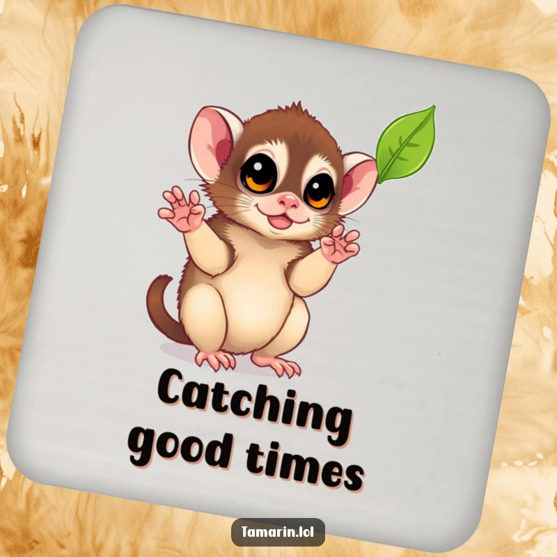 Funny Leaf-Catching Tamarin Coaster Set: A set of coasters featuring a monkey playfully reaching for a falling leaf, adding natural charm to any table.