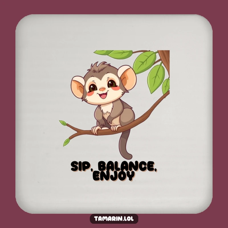 Funny Tamarin Coaster: Balanced Monkey Art, Protects Surfaces, Cute Funny Gift.