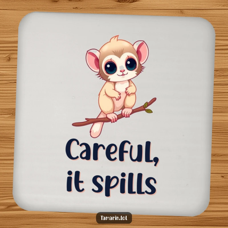Funny Coaster: A tamarin balances on a thin twig, adding daring charm and surface protection, a wonderful funny gift.
