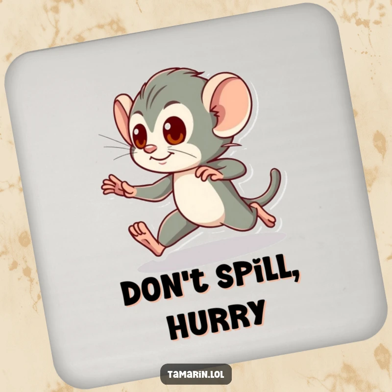Funny Coaster: A tamarin dashes energetically, adding speed and vitality, a wonderful funny gift.