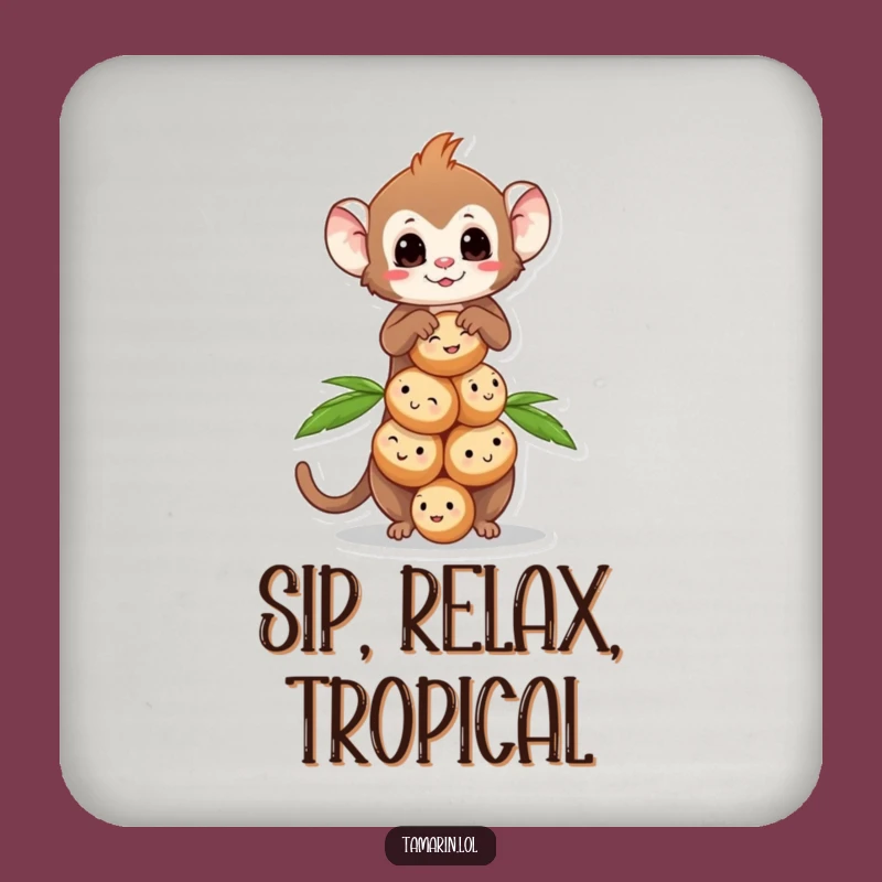 Funny Tamarin Coconut Balance Coaster Set: Monkey Drink Protection, Tropical Gift
