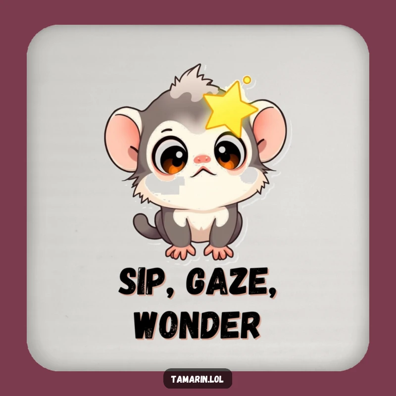 Funny Tamarin Star Gazer Coaster Set: Curious Monkey Drink Protection, Whimsical Gift