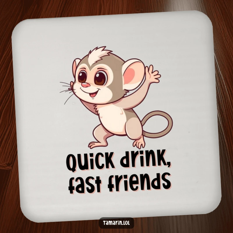 Funny Waving Tamarin Coaster Set: A set of coasters featuring a monkey waving hello with motion lines, bringing a friendly welcome to drink service.
