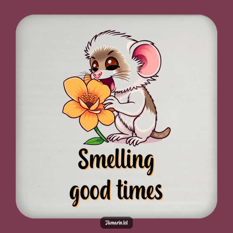 Funny Tamarin Flower Sniffing Coaster Set: Floral Protection, Great Gift
