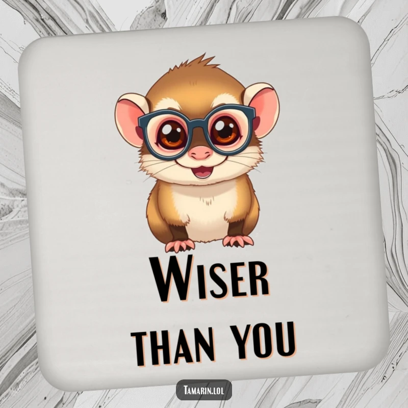 Funny Spectacled Tamarin Coaster Set: A set of coasters featuring a mischievous monkey with tiny spectacles, adding a playful touch to drink service.