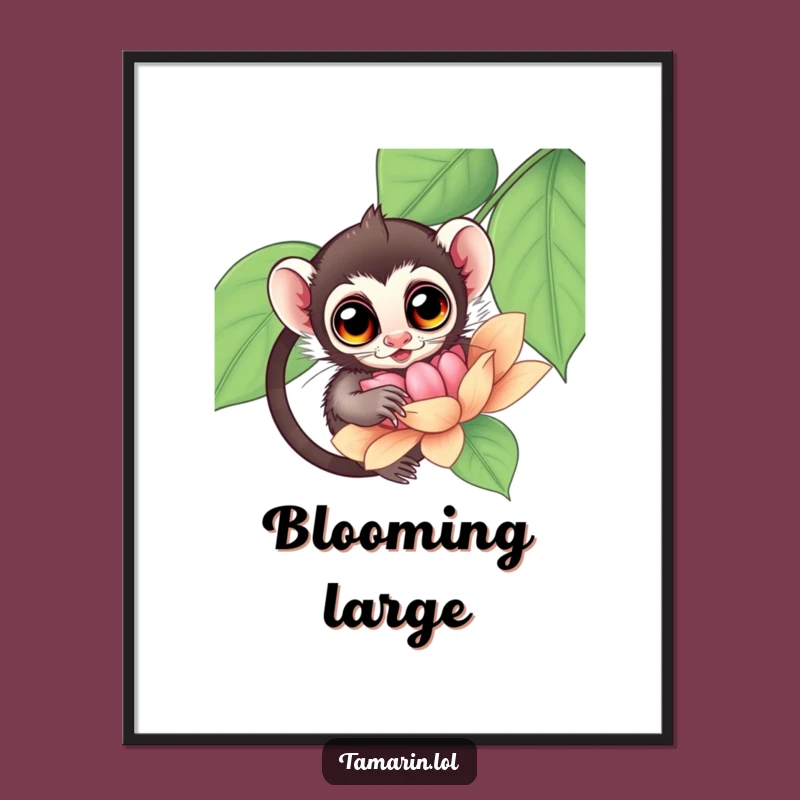 Funny Tamarin Flower Poster: Curious Primate Art, Whimsical and Funny Gift Decor