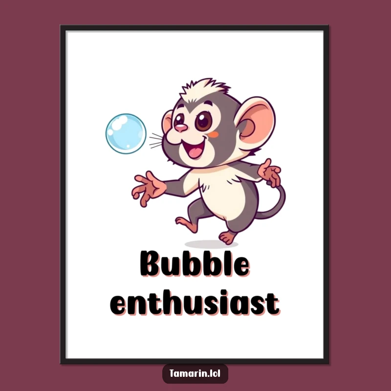 Funny Tamarin Bubble Poster - Playful Monkey Wall Art Gift