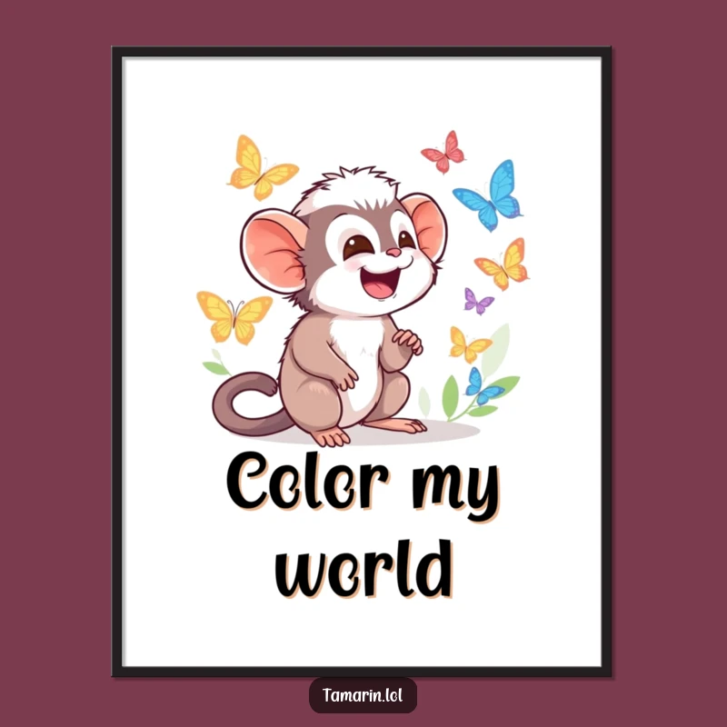 Funny Tamarin Butterfly Art Poster - Giggling Character, Whimsical Gift