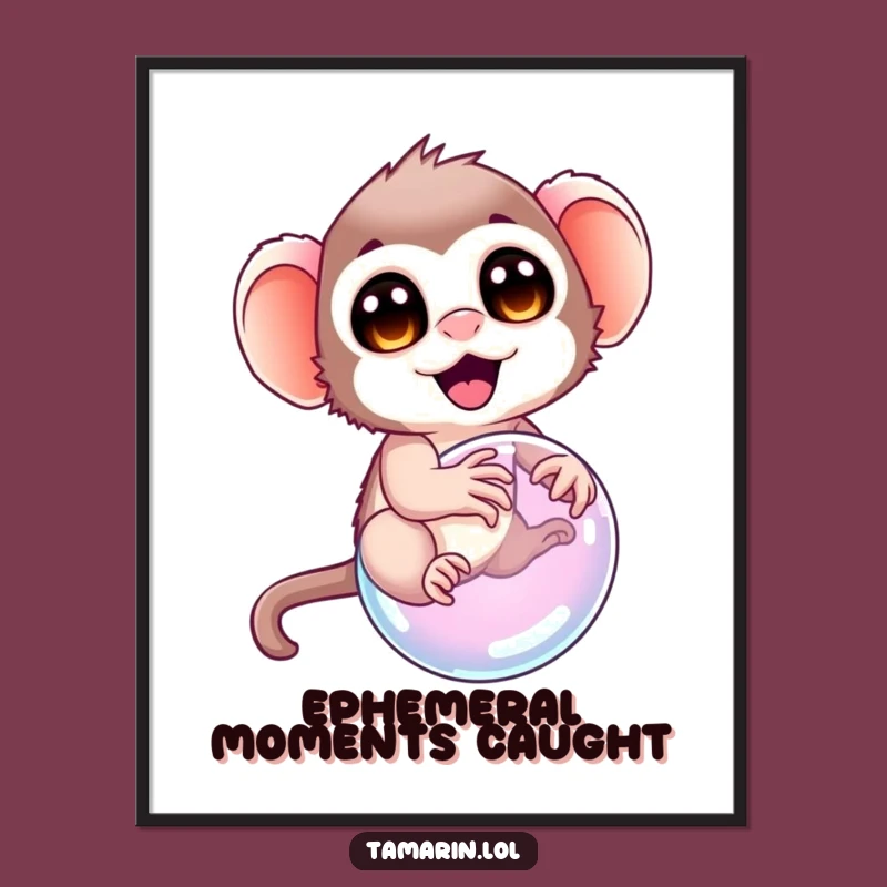 Funny Tamarin Bubble Ride Poster: Delicate Art for a Playful Space!