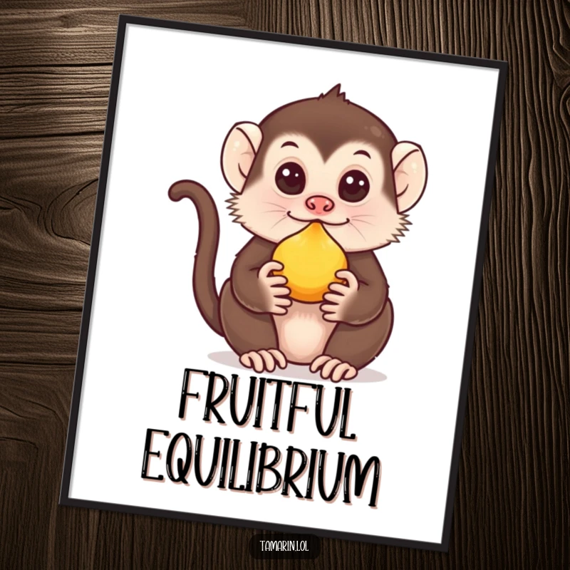 Funny Tamarin Poster: Shows a tamarin balancing fruit on its nose, creating a humorous and awe-inspiring visual.