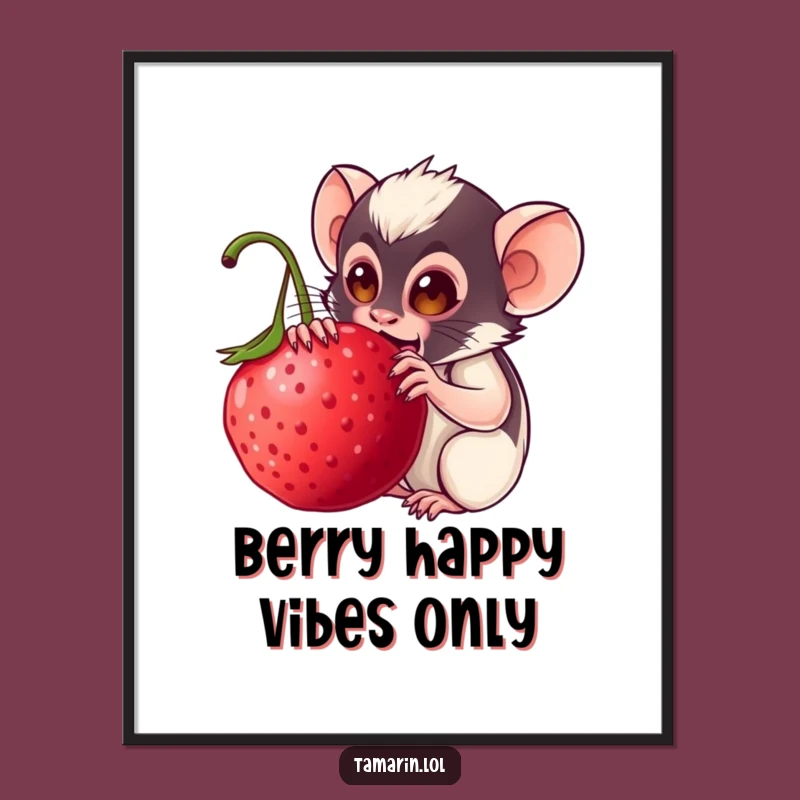 Funny Tamarin Berry Munch Poster: Adorable Monkey Art Print, Ideal Funny Gift