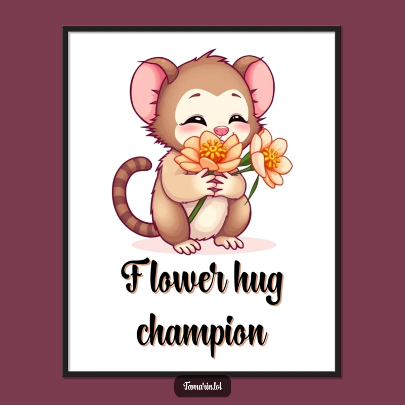 Funny Tamarin & Flower Poster: Sweet Nature Art - Unique Gift!