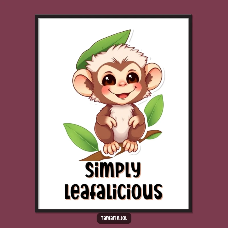 Funny Tamarin Monkey Leaf Hat Poster - Vibrant & Comical Woodland Art