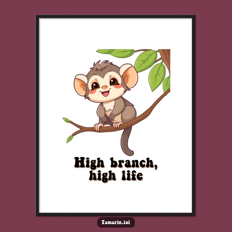 Funny Tamarin Poster: Balanced Monkey Art, Tree Branch Scene, Charming Funny Gift Decor.
