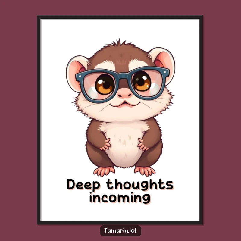 Funny Tamarin Squinting Poster - Quirky Oversized Glasses Monkey Wall Art Gift