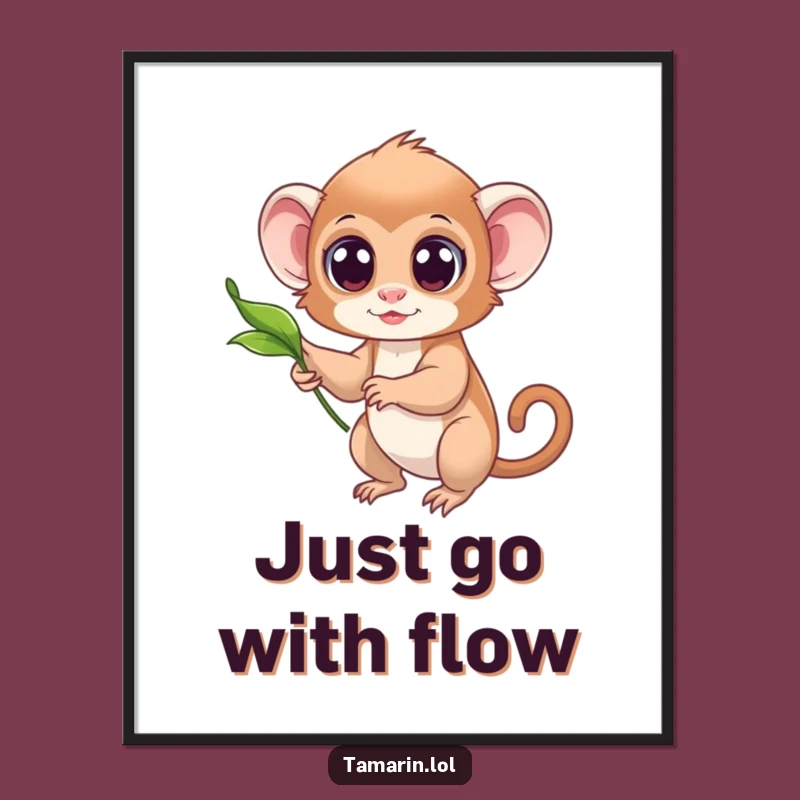 Funny Wide-Eyed Tamarin Poster: Enchanting Leaf Art, Perfect Wall Decor Funny Gift!