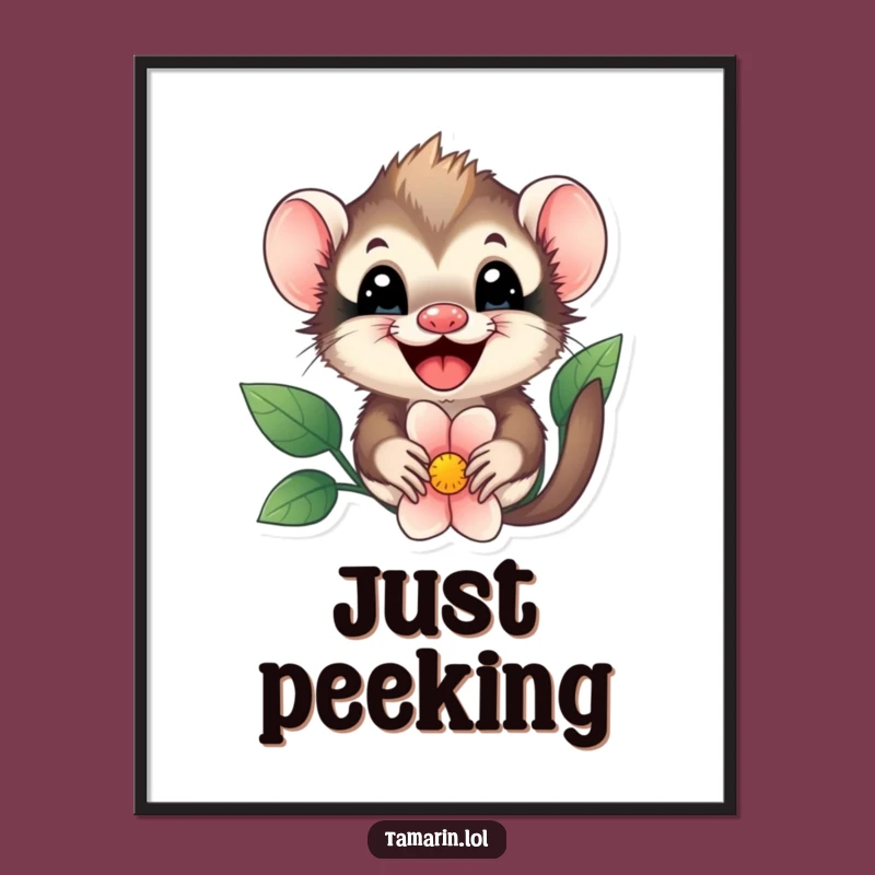 Funny Tamarin Flower Peek Poster - Whimsical Primate Art for Walls