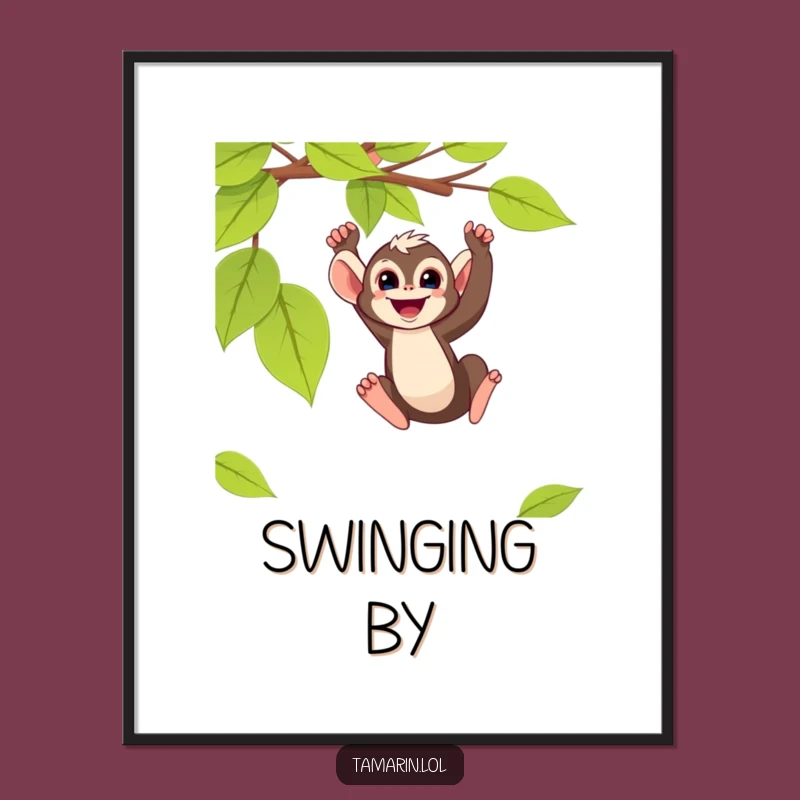 Funny Tamarin Monkey Swinging Poster - Vibrant & Comical Primate Wall Art